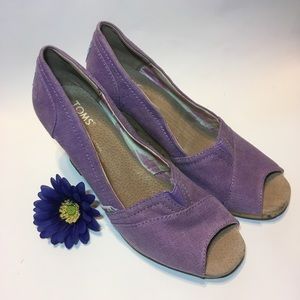 TOMS Emma Wedge Peep Toe Canvas New Size7 Purple